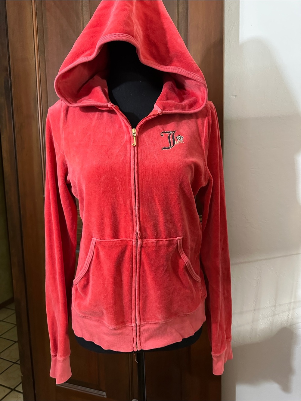 Juicy Couture Coral Pink Velour Zip Hoodie